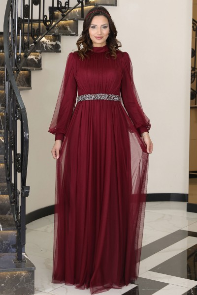 Alya Tesettür Abiye - Bordo